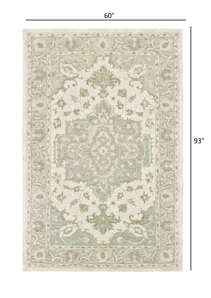 5’ x 8’ Green and Cream Medallion Area Rug