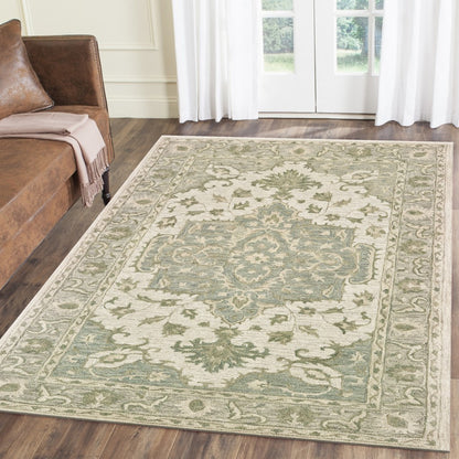 5’ x 8’ Green and Cream Medallion Area Rug