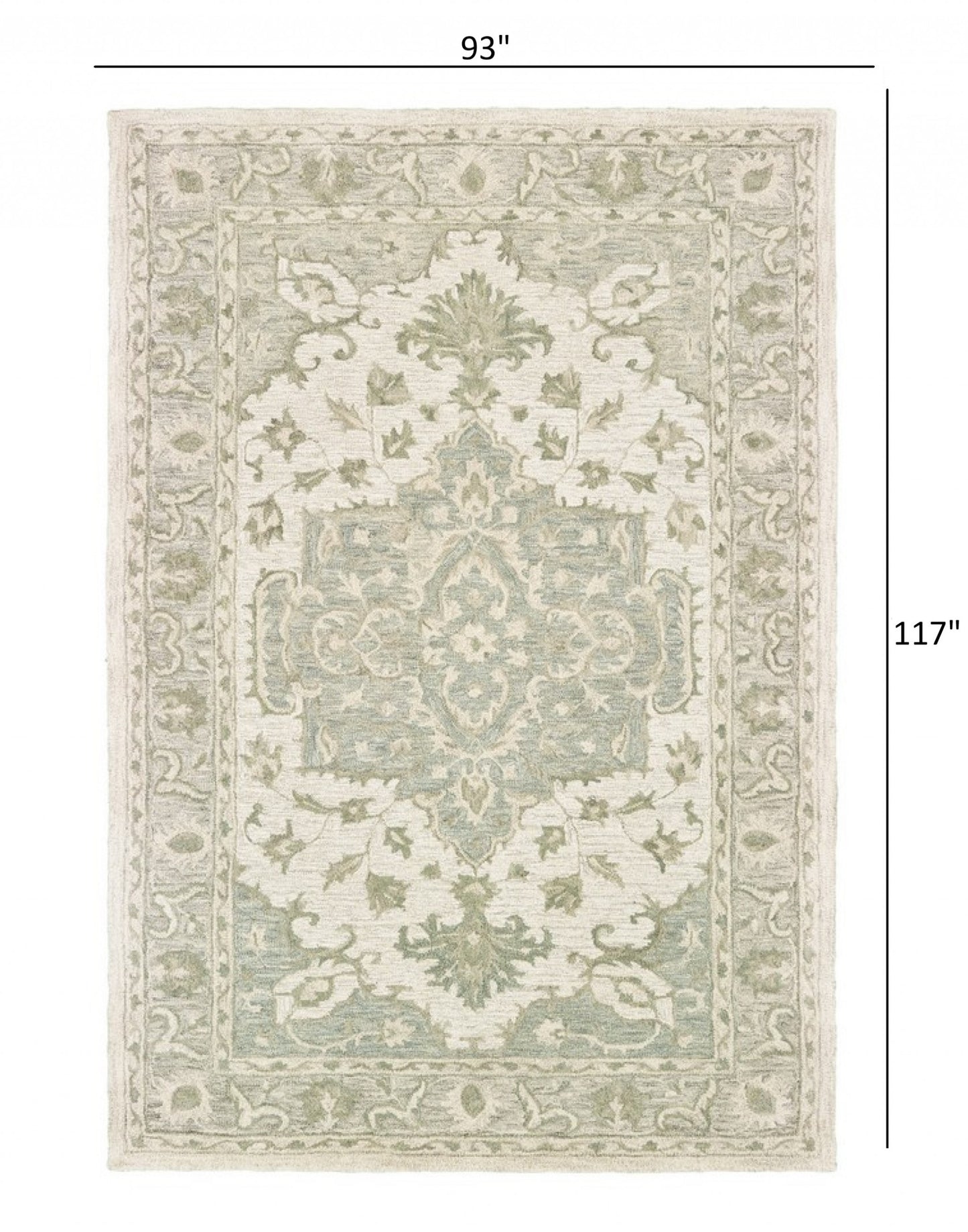 5’ x 8’ Green and Cream Medallion Area Rug