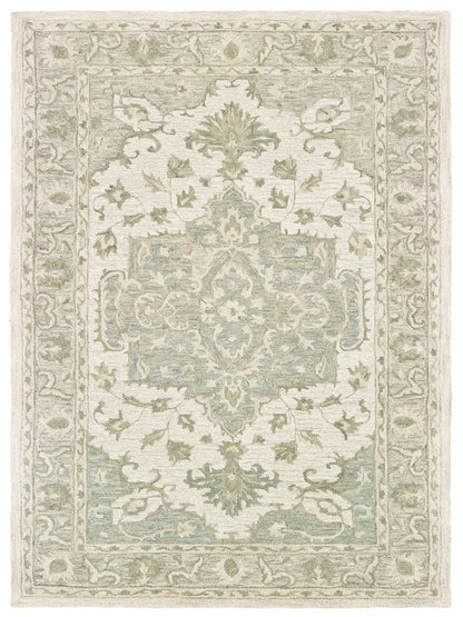 5’ x 8’ Green and Cream Medallion Area Rug