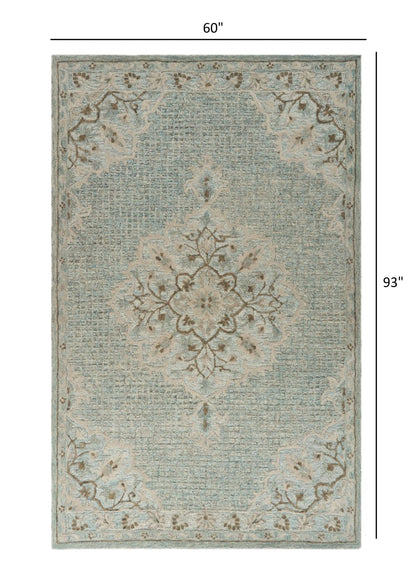 5' X 8' Blue Wool Hand Tufted Area Rug