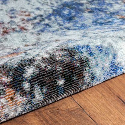 5’ x 8’ Blue and White Abstract Ocean Area Rug