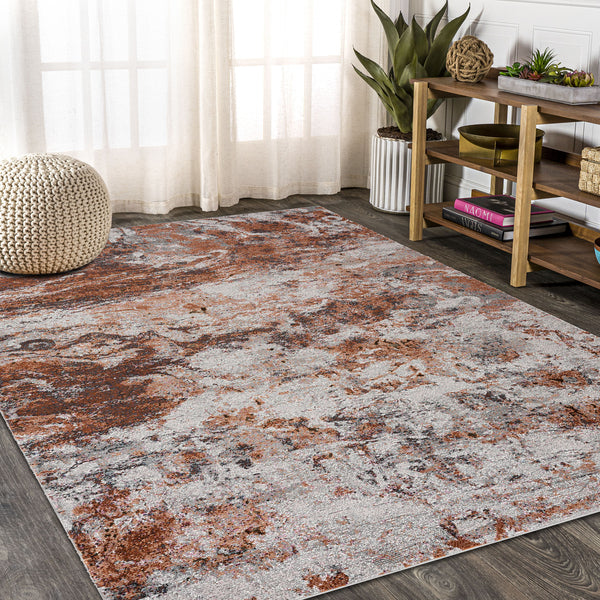 5’ x 8’ Brown and White Abstract Earth Area Rug