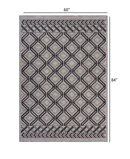 5' X 7' Black And Tan Indoor Outdoor Area Rug - FurniFindUSA