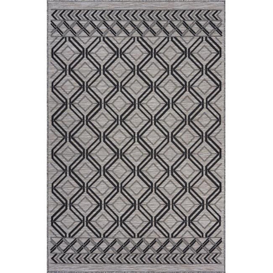 8' X 10' Black And Tan Indoor Outdoor Area Rug