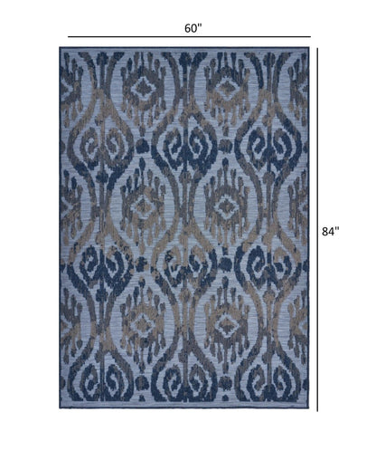 5' X 7' Blue And Yellow Indoor Outdoor Area Rug - FurniFindUSA