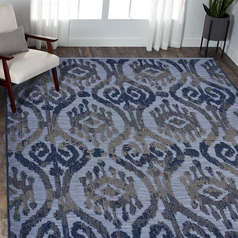 5' X 7' Blue And Yellow Indoor Outdoor Area Rug - FurniFindUSA