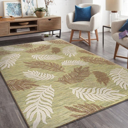 5' X 7' Green And Ivory Indoor Outdoor Area Rug - FurniFindUSA