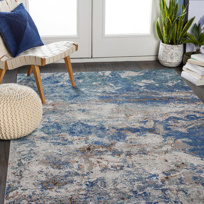 5’ x 8’ Blue and Gray Abstract Earth Area Rug