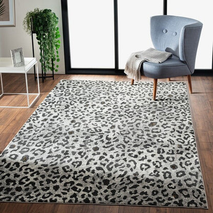 8’ x 10’ Black and Gray Cheetah Print Area Rug