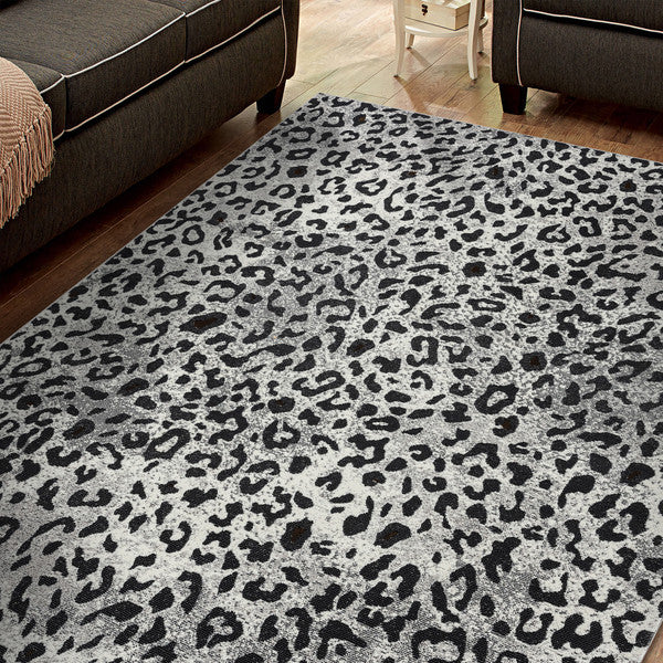 8’ x 10’ Black and Gray Cheetah Print Area Rug