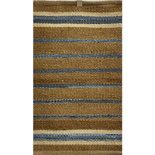 5' X 7' Blue And Brown Dhurrie Hand Woven Area Rug