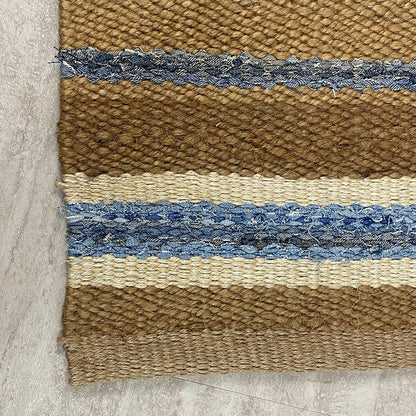 5' X 7' Blue And Brown Dhurrie Hand Woven Area Rug