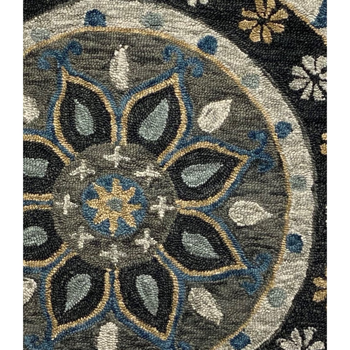 5' Gray Round Wool Hand Hooked Handmade Area Rug