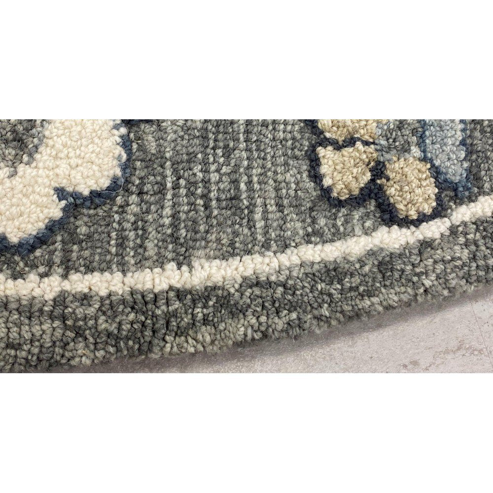 5' Gray Round Wool Hand Hooked Handmade Area Rug