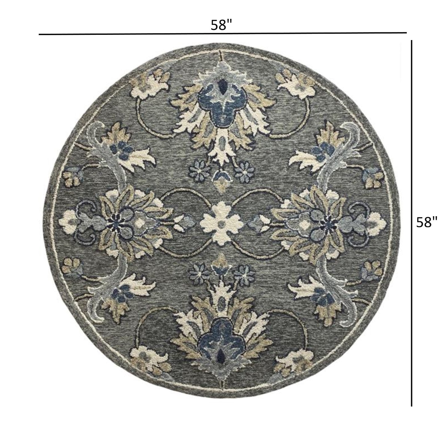 5' Gray Round Wool Hand Hooked Handmade Area Rug