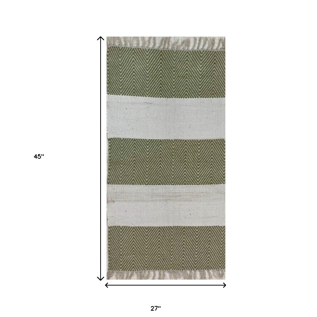 2' X 4' Green And White Dhurrie Hand Woven Area Rug