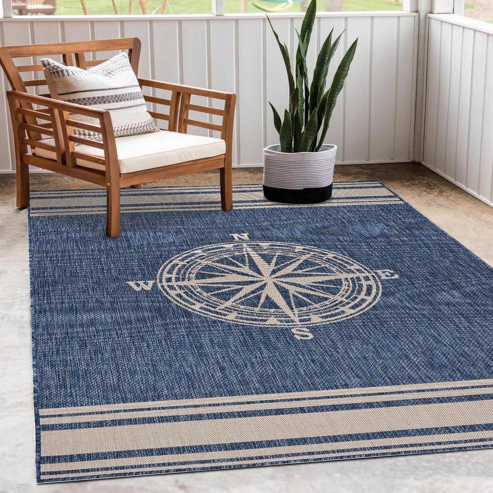 5' X 7' Blue And Gray Indoor Outdoor Area Rug - FurniFindUSA