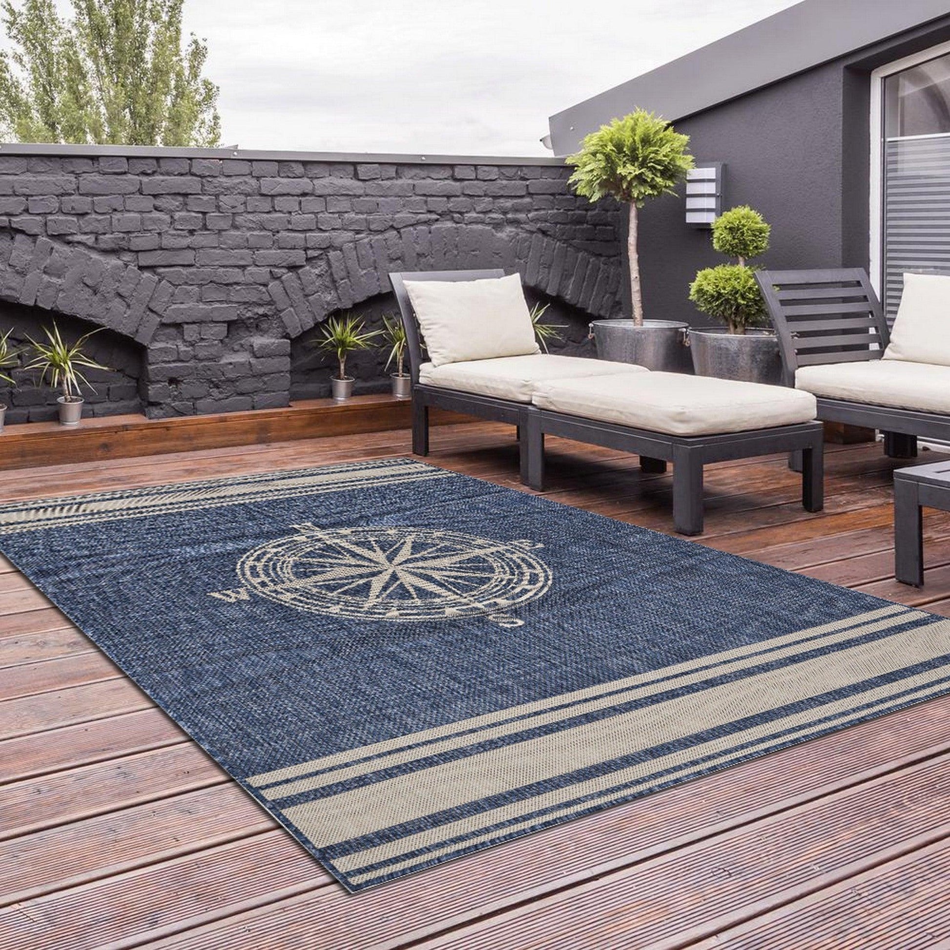 5' X 7' Blue And Gray Indoor Outdoor Area Rug - FurniFindUSA