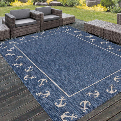 5' X 7' Blue And Gray Indoor Outdoor Area Rug - FurniFindUSA