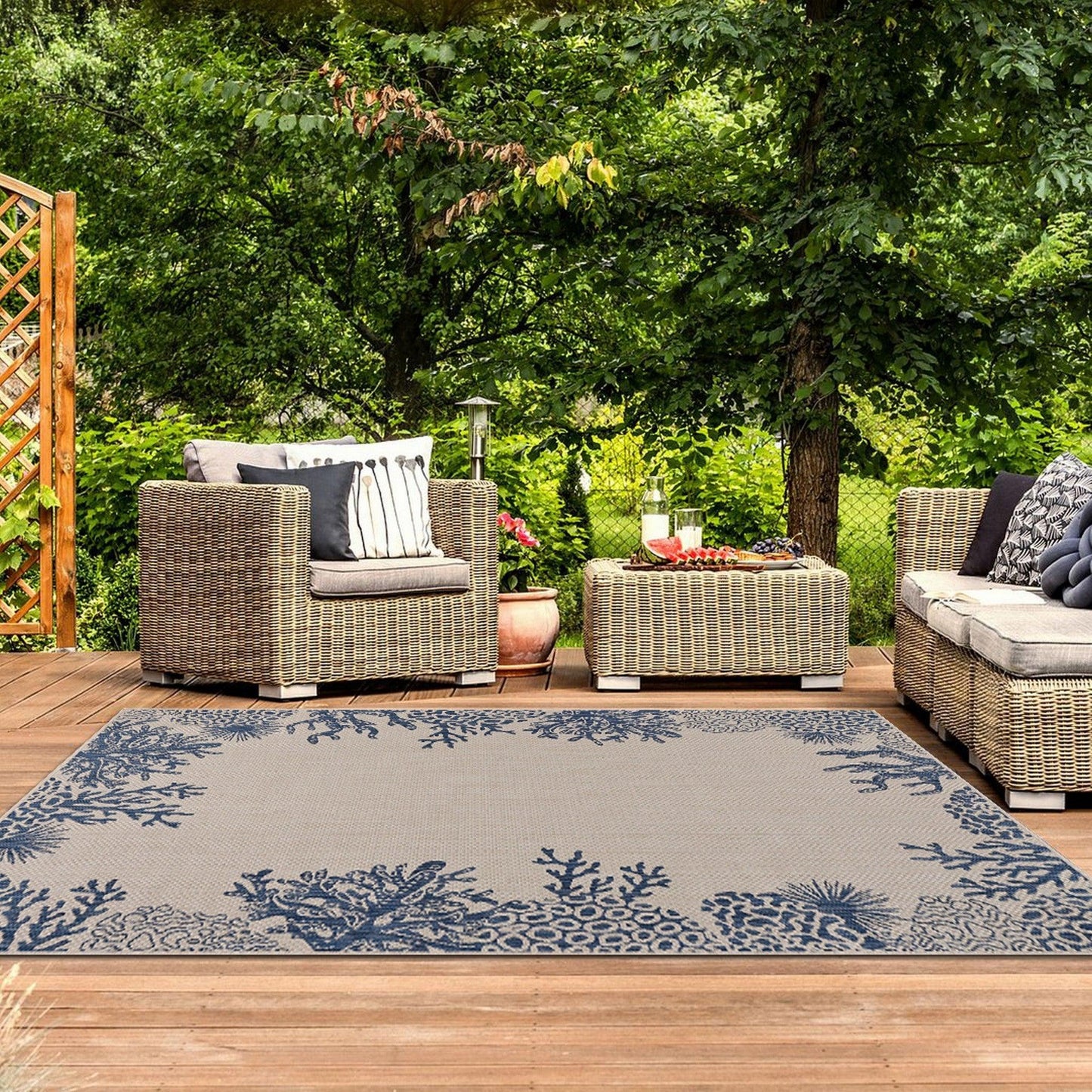 5' X 7' Blue And Gray Indoor Outdoor Area Rug - FurniFindUSA