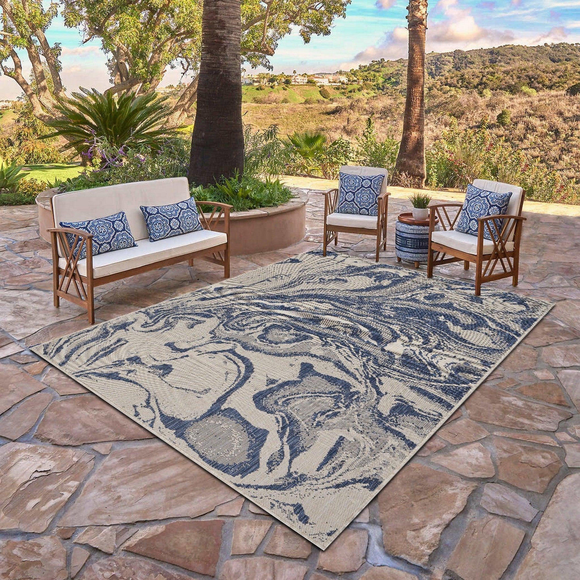 5' X 7' Blue And Gray Indoor Outdoor Area Rug - FurniFindUSA