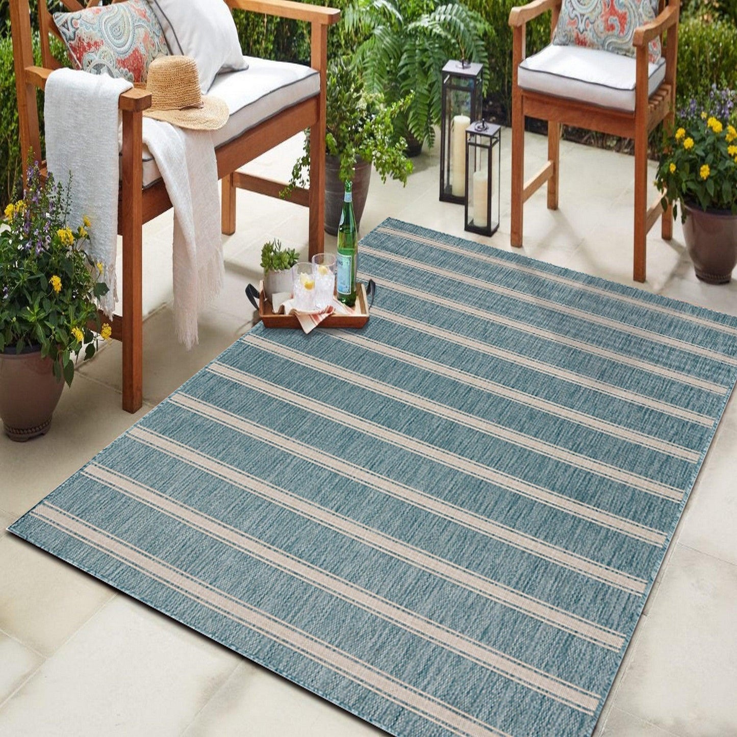 5' X 7' Blue And Gray Indoor Outdoor Area Rug - FurniFindUSA