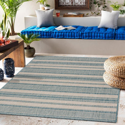 5' X 7' Blue And Gray Indoor Outdoor Area Rug - FurniFindUSA