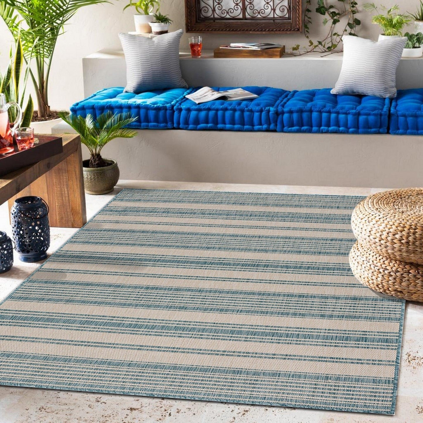 5' X 7' Blue And Gray Indoor Outdoor Area Rug - FurniFindUSA