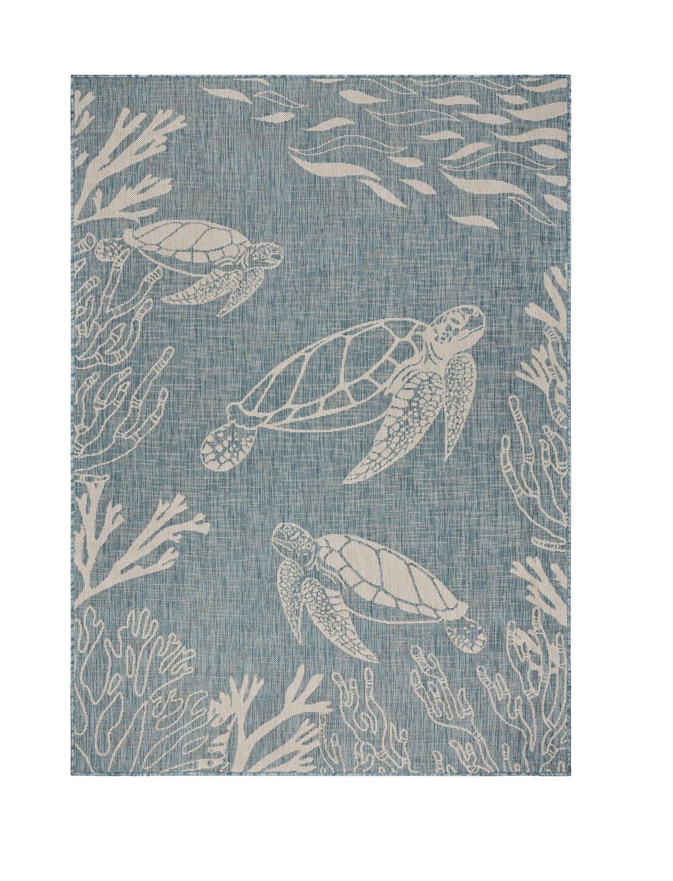 5' X 7' Blue And Gray Indoor Outdoor Area Rug - FurniFindUSA