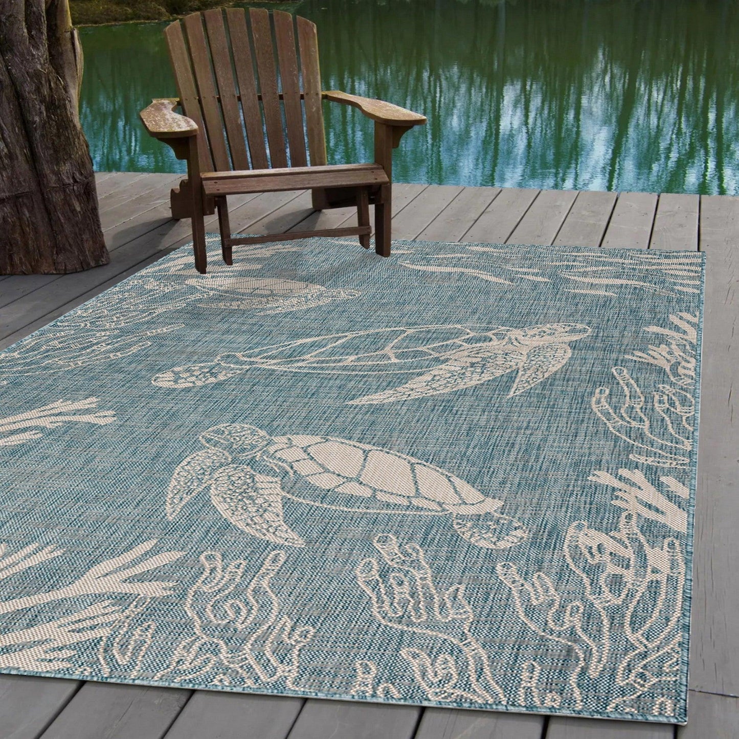 5' X 7' Blue And Gray Indoor Outdoor Area Rug - FurniFindUSA