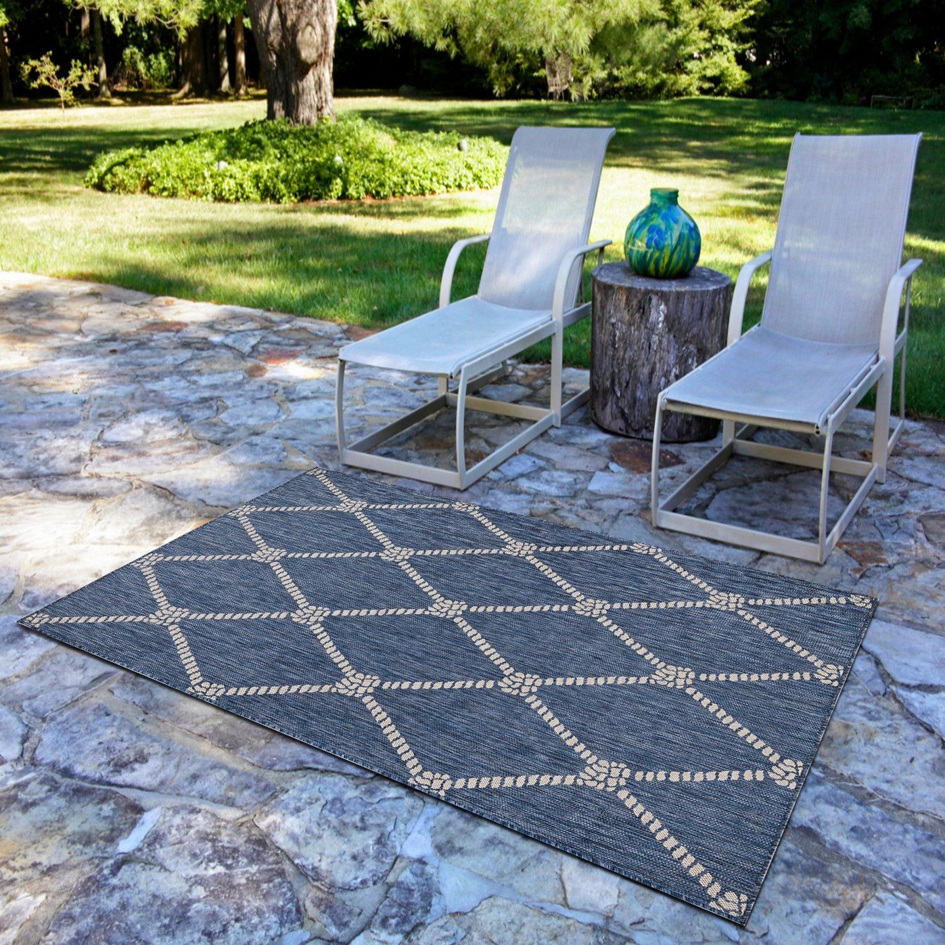 5' X 7' Blue And Gray Indoor Outdoor Area Rug - FurniFindUSA