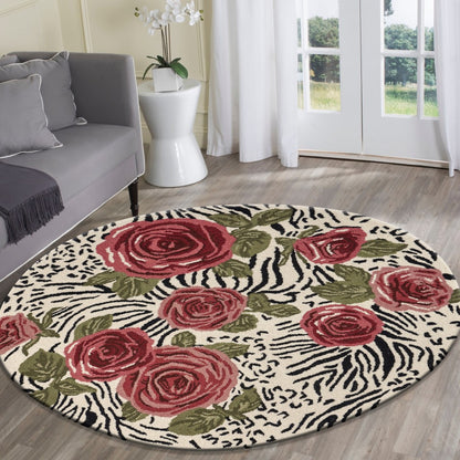 4’ Round Red Rose Bed Area Rug