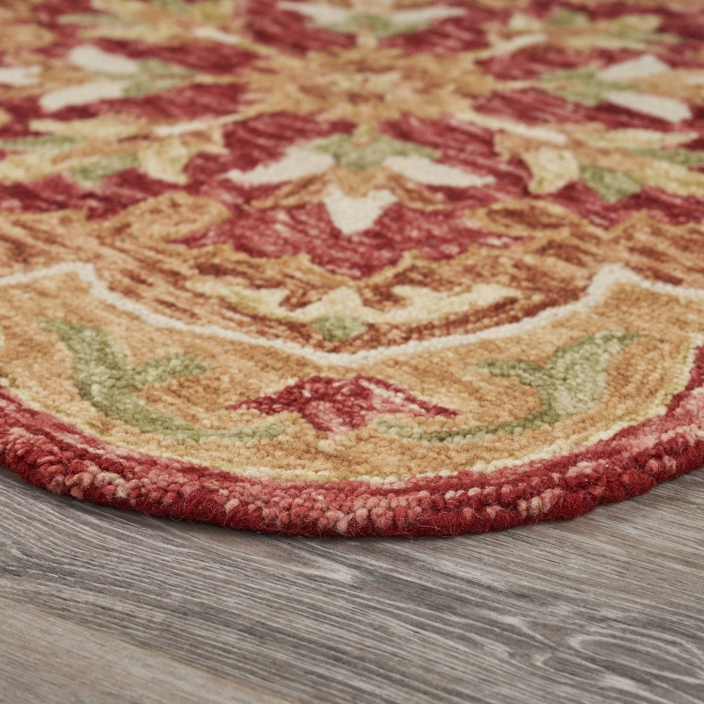 4’ Round Rustic Red Scalloped Edge Area Rug