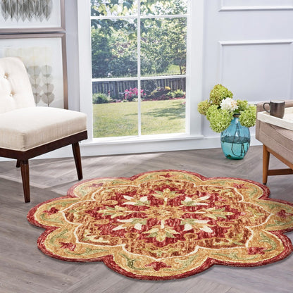 4’ Round Rustic Red Scalloped Edge Area Rug