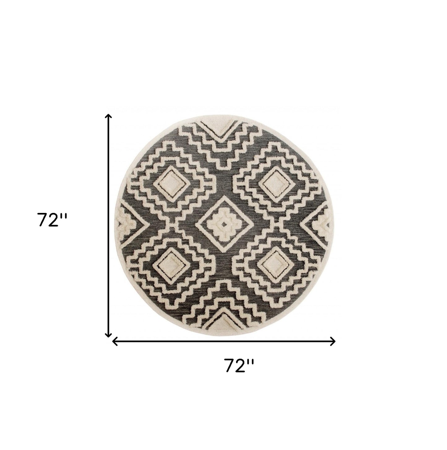 4’ Round Gray and Cream Geometric Area Rug