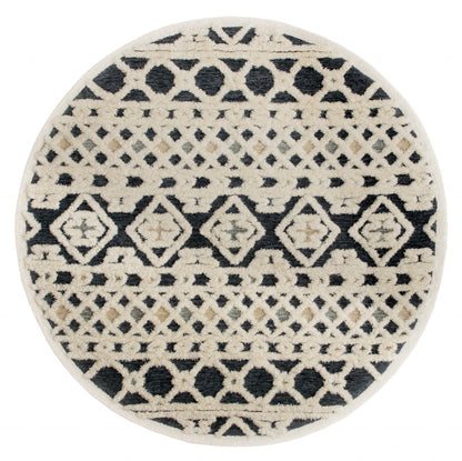 4’ Round Blue and Cream Decorative Area Rug