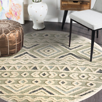 4’ Round Cream Modern Geometric Area Rug