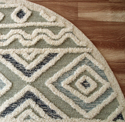 4’ Round Cream Modern Geometric Area Rug