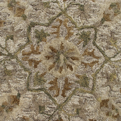 4’ Round Beige Distressed Medallion Area Rug