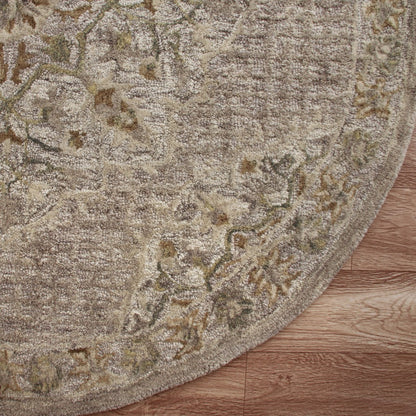 4’ Round Beige Distressed Medallion Area Rug