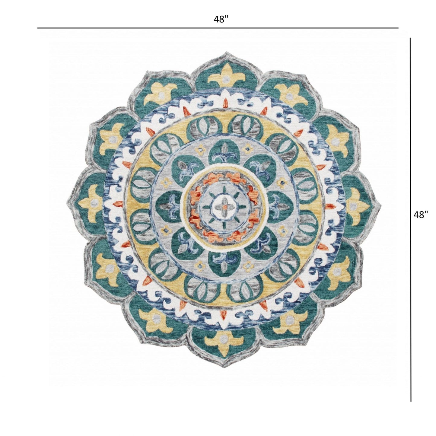 4’ Round Teal Floral Mandala Area Rug