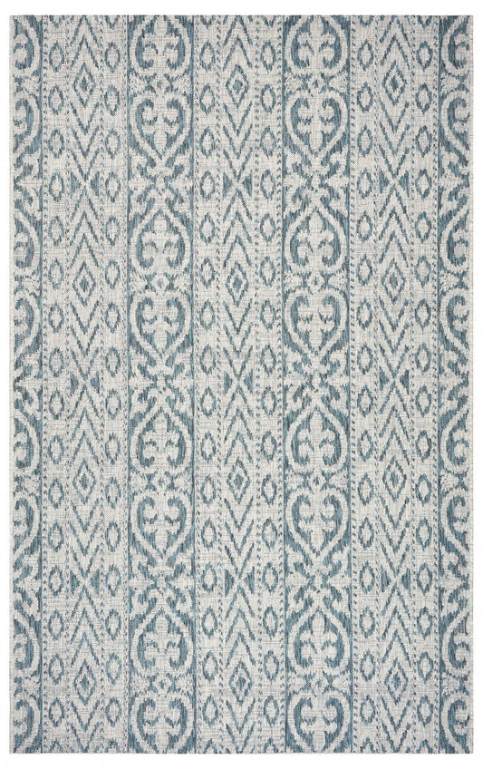 5' X 8' Blue And White Indoor Outdoor Area Rug - FurniFindUSA