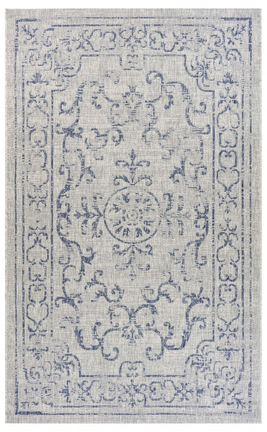 5' X 8' Blue And Gray Indoor Outdoor Area Rug - FurniFindUSA