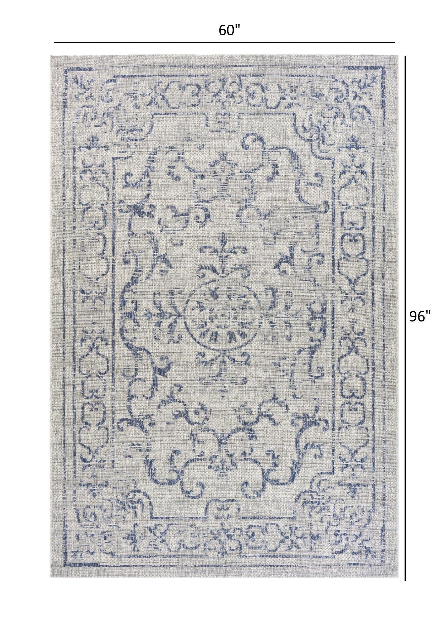 5' X 8' Blue And Gray Indoor Outdoor Area Rug - FurniFindUSA