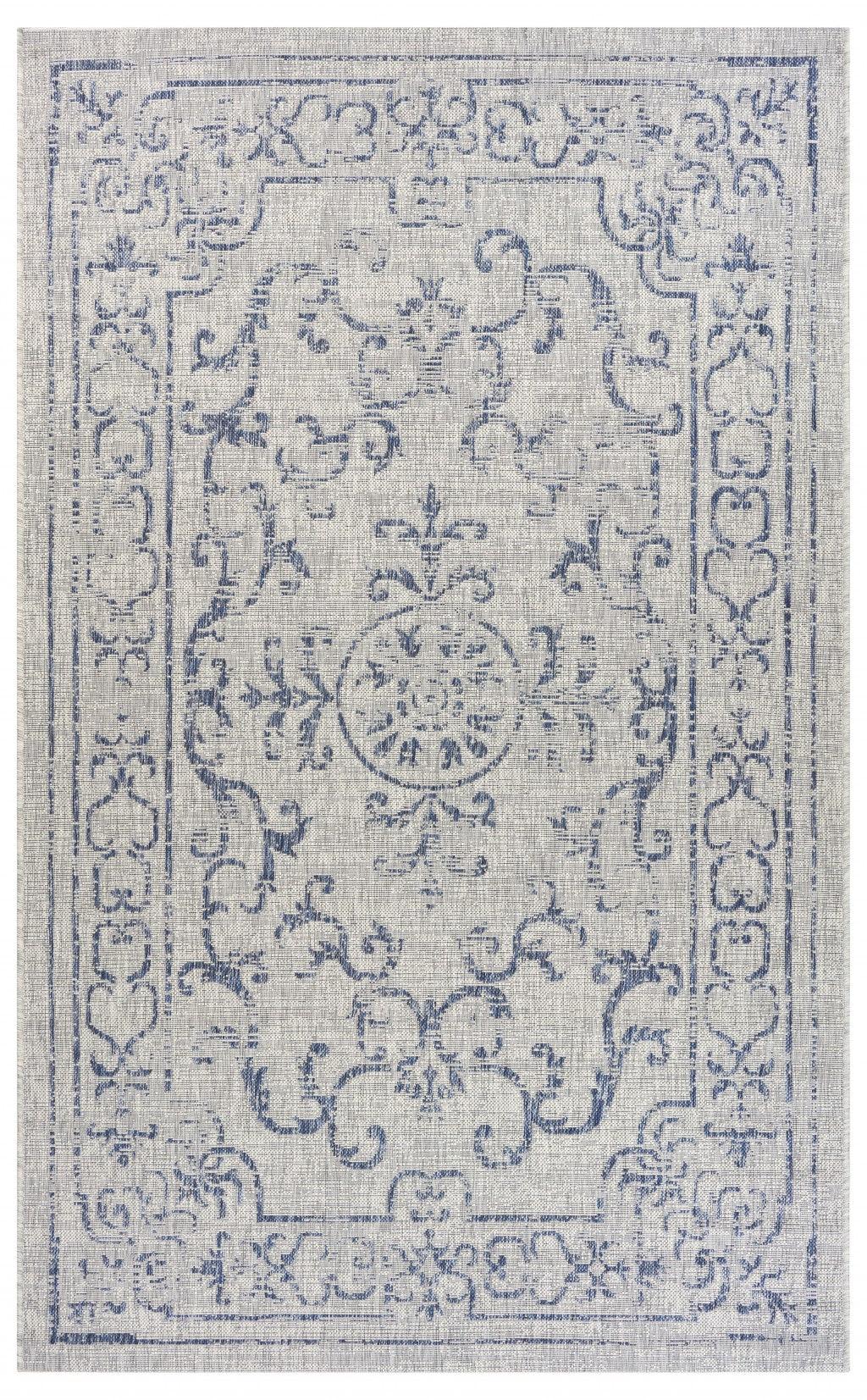 5' X 8' Blue And Gray Indoor Outdoor Area Rug - FurniFindUSA