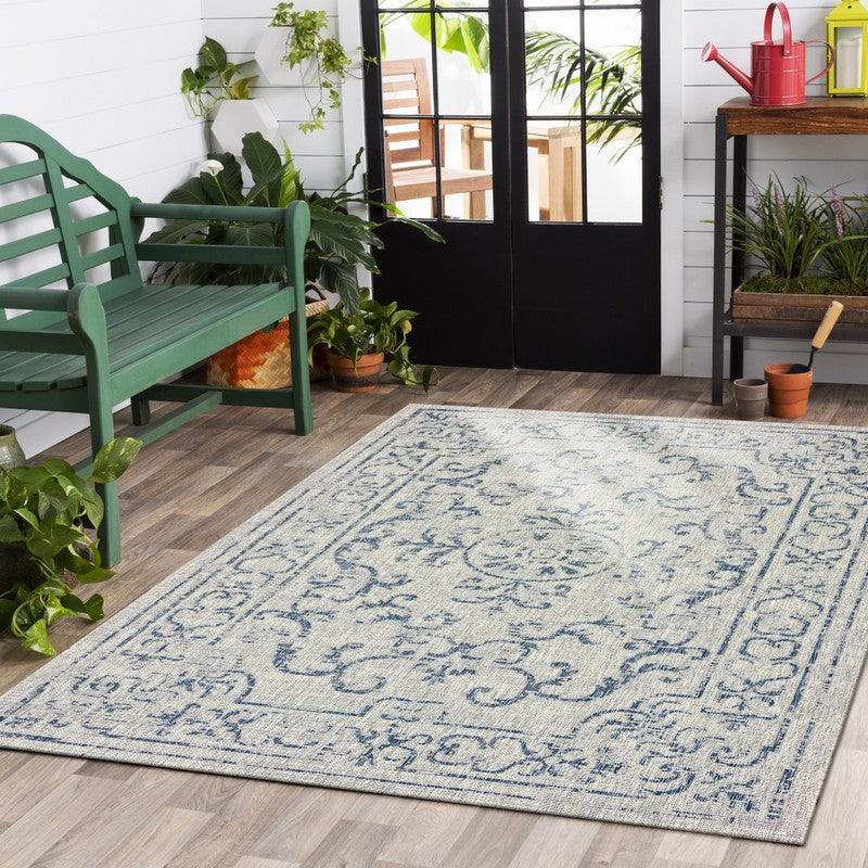 5' X 8' Blue And Gray Indoor Outdoor Area Rug - FurniFindUSA