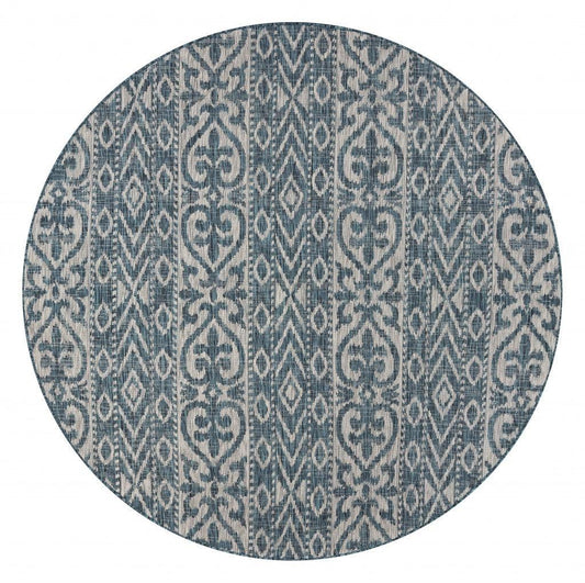 8' X 8' Blue And Gray Indoor Outdoor Area Rug - FurniFindUSA