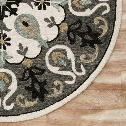 5' Gray Round Wool Hand Hooked Handmade Area Rug