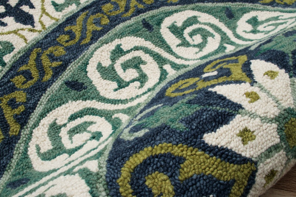 5’ Round Blue and Green Ornate Medallion Area Rug